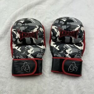 Tapout MMA Gloves Size L Black & White Camo Leather Red Trim.